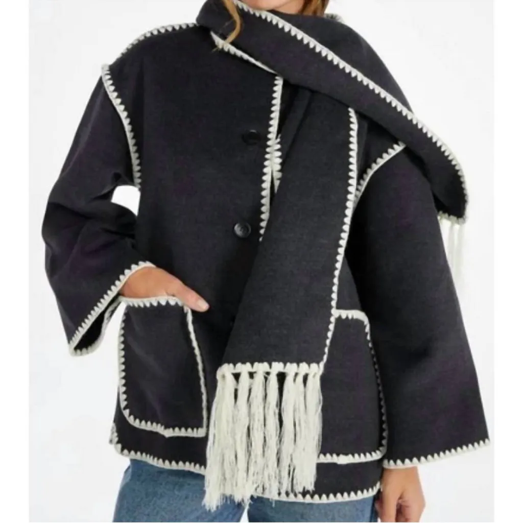 Nwt Scarf coat size M Gray Size M - Image 4