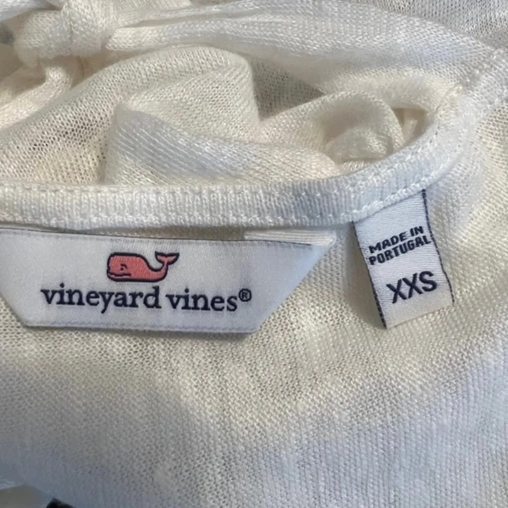 Vineyard Vines Tee Shirt Ruffle Short Sleeve Ivory Linen Tie Back Top XXS Casual - Image 12
