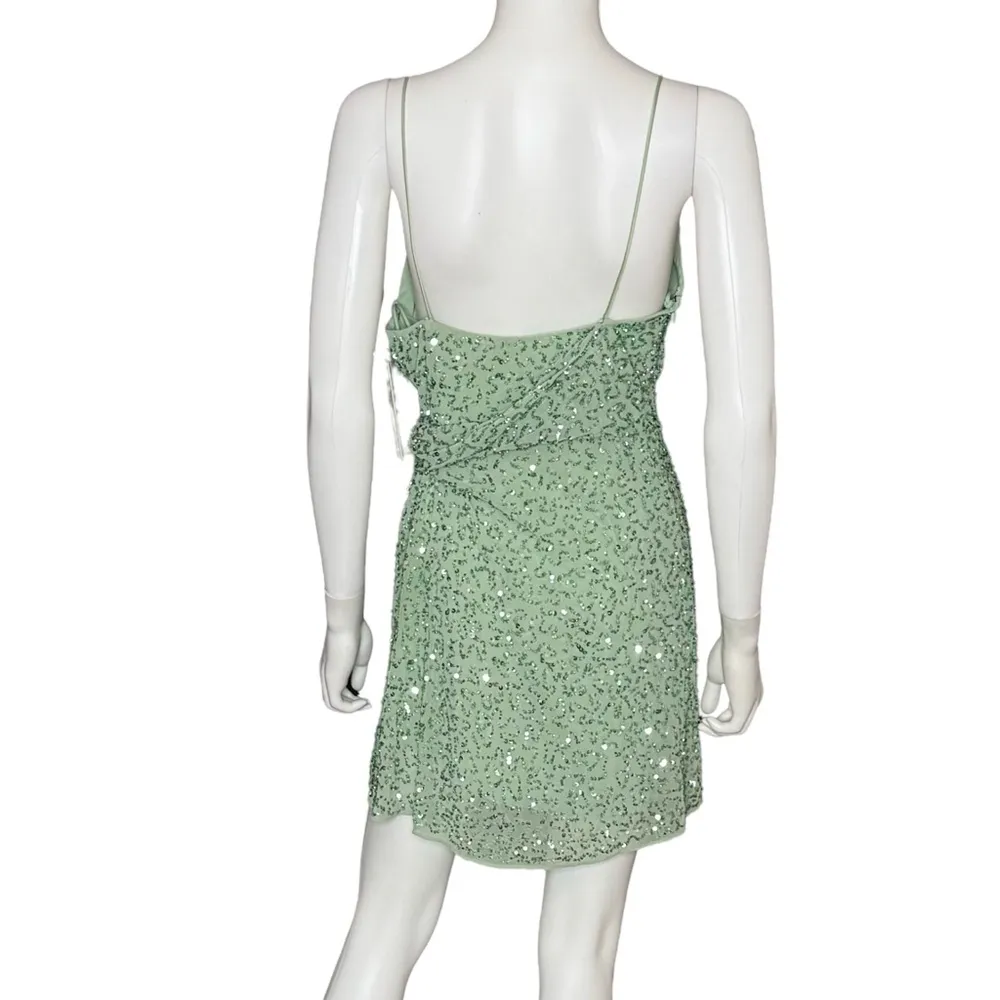 Alice + Olivia Celestine Embellished Wrap Mini Dress Light Sage Women’s Sz 8 - Image 5