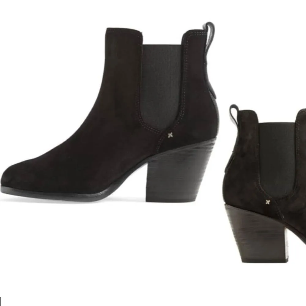 Rag & Bone Devon Boots Women's 39.5 9 Black Suede Ankle Stacked Heel Boots Biker - Image 2