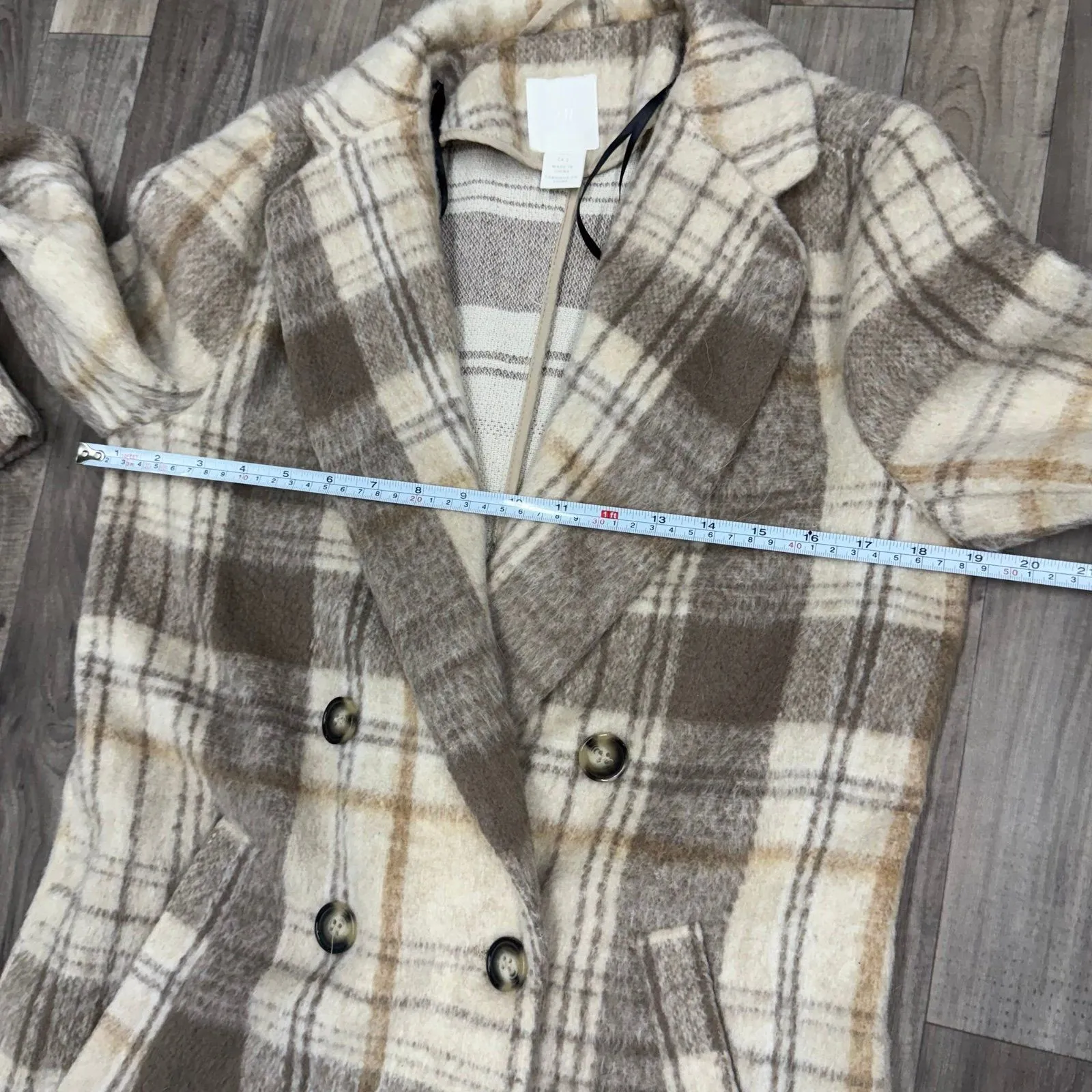 H&M Neutral tan plaid pea coat - Image 5