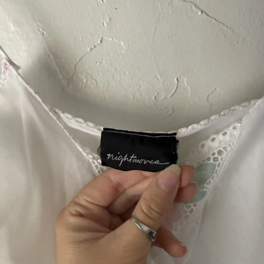 Night Moves Slip Dress Womens Small White Floral Lace Trim Vintage 90s Nightgown - Image 6