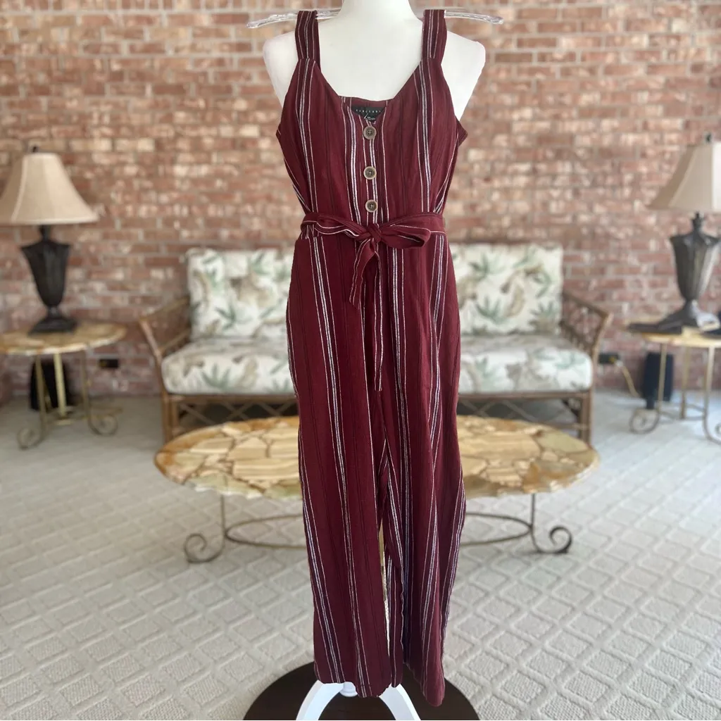 NWT Sanctuary Henna Jumpsuit Cropped Wide Leg Burgundy Striped XS Sleeveless - Image 4