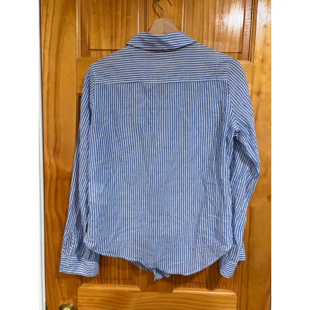 Lilly Pulitzer Blue White Stripe Button Front Shirt Small Cotton Stretch Size S - Image 4