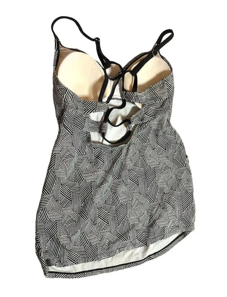 Isabel Maternity Womens Molded Cups Strappy Tankini Top Geometric Black White M - Image 2