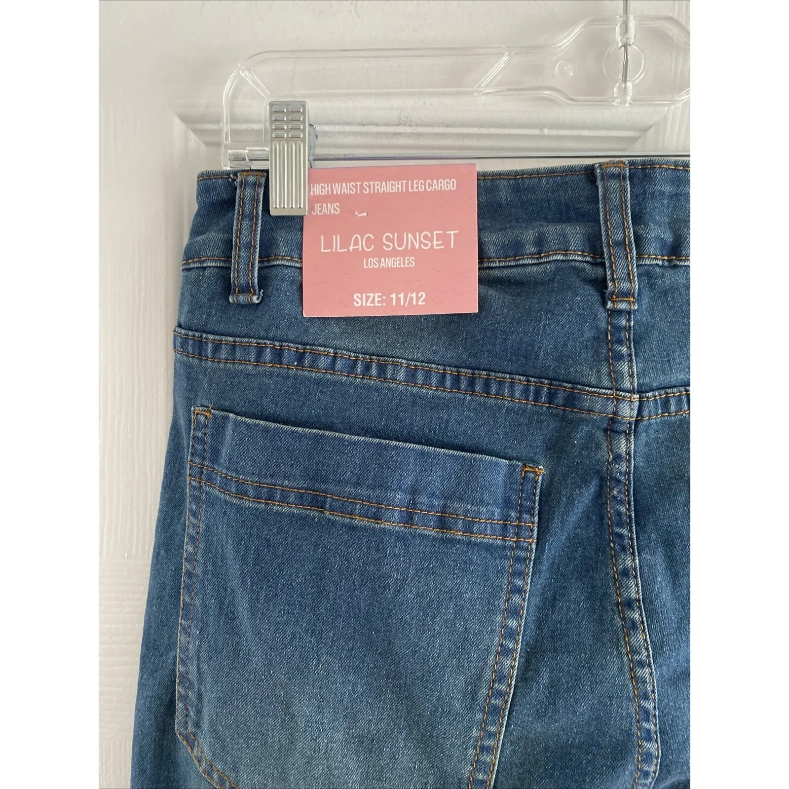 Lilac Sunset Womens 11/12 High Waist Straight Leg Cargo Dark Wash Denim New Purple - Image 7