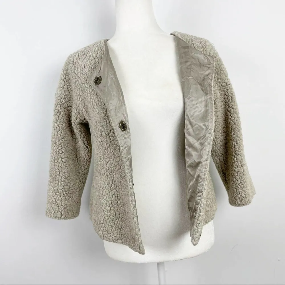 Zara Fleece Sheep Faux Fur Cropped Coat Size XS - Image 2