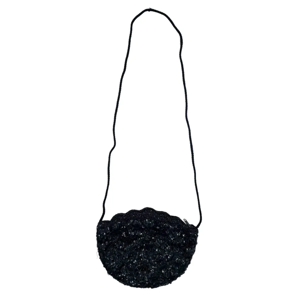Vintage La Regale Ltd Scalloped Black Beaded Sequin Evening Purse Shoulder Bag - Image 2