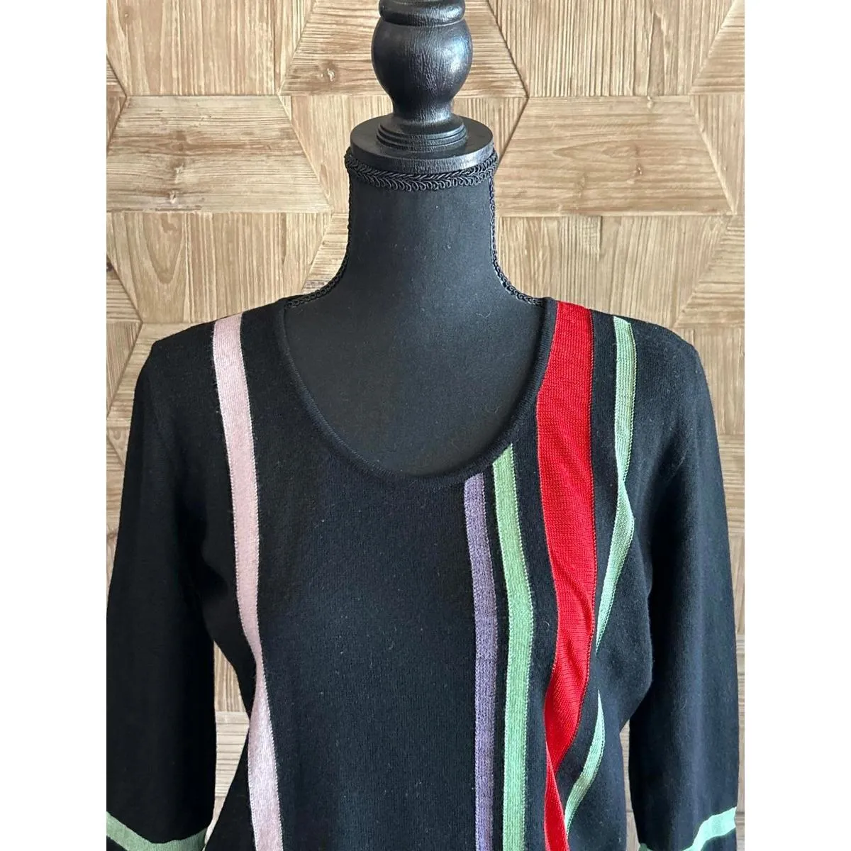 Vintage Armani Sweater Small Black with Multicolor Pullover - Image 2