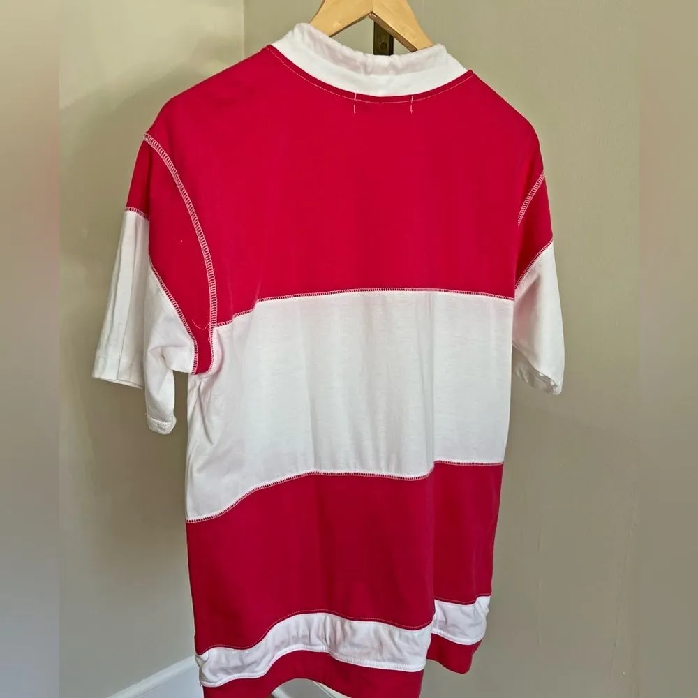 Vtg Jennifer Moore Active Wear Pink White Striped Drawstring Tee L - Image 5