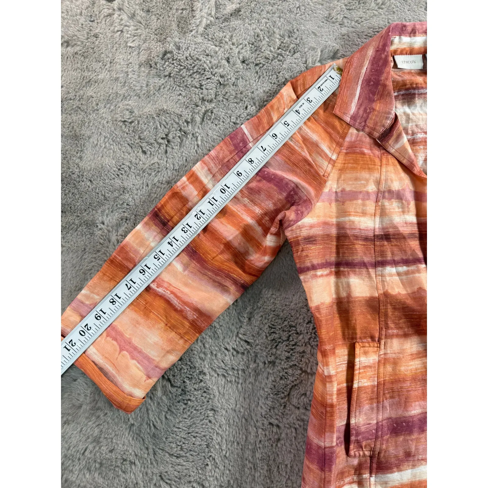 Chicos Linen Blend Striped Open Front Blazer‎ Jacket Women Size S Orange Purple - Image 6