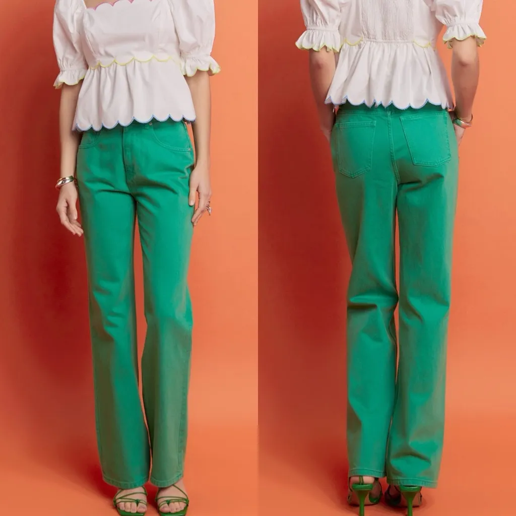 NWT English Factory Kelly Green High Waist Wide Leg Jeans/Pants Sz XS - Image 7