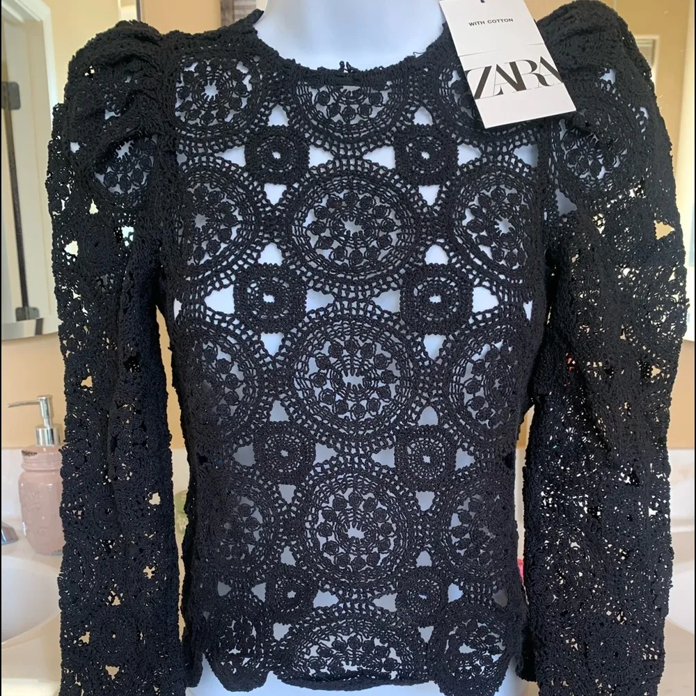 NWT Zara black crochet top - Image 2