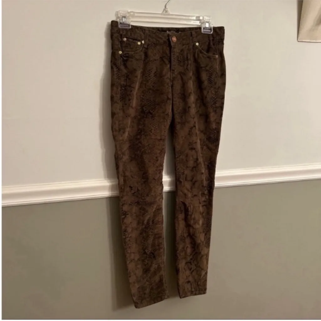 Women’s Zara Brown Black Animal Snake Print Corduroy Pants Jeans Size 2 - Image 2