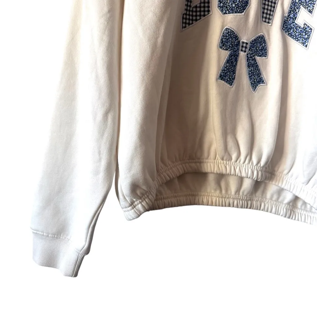 NWT Aeropostale Cloud Soft LOVE Sweatshirt White Blue Gingham Bow M - Image 4