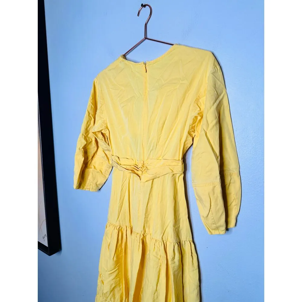 DEREK LAM COLLECTIVE Yellow V-Neck Hourglass Twist Front Tiered Mini Dress 36 - Image 10