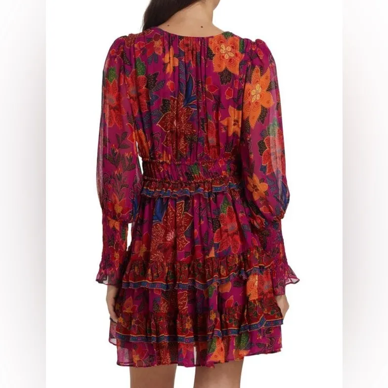 FARM Rio Anthropologie Tropical Tapestry Long-Sleeve Mini Dress in Pink - Image 2
