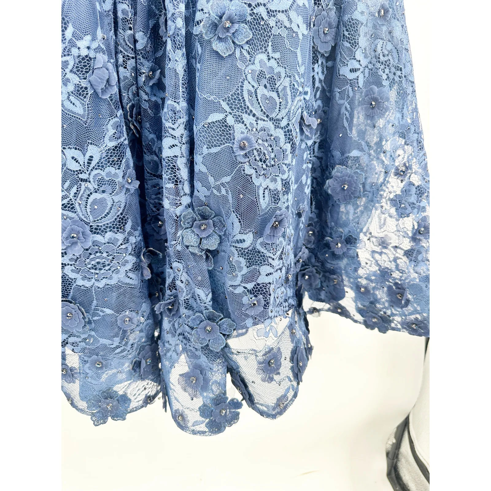 Mac Duggal 67809D Applique Fit-&-Flare Dress Blue Navy Floral Long Sleeve 14 - Image 3