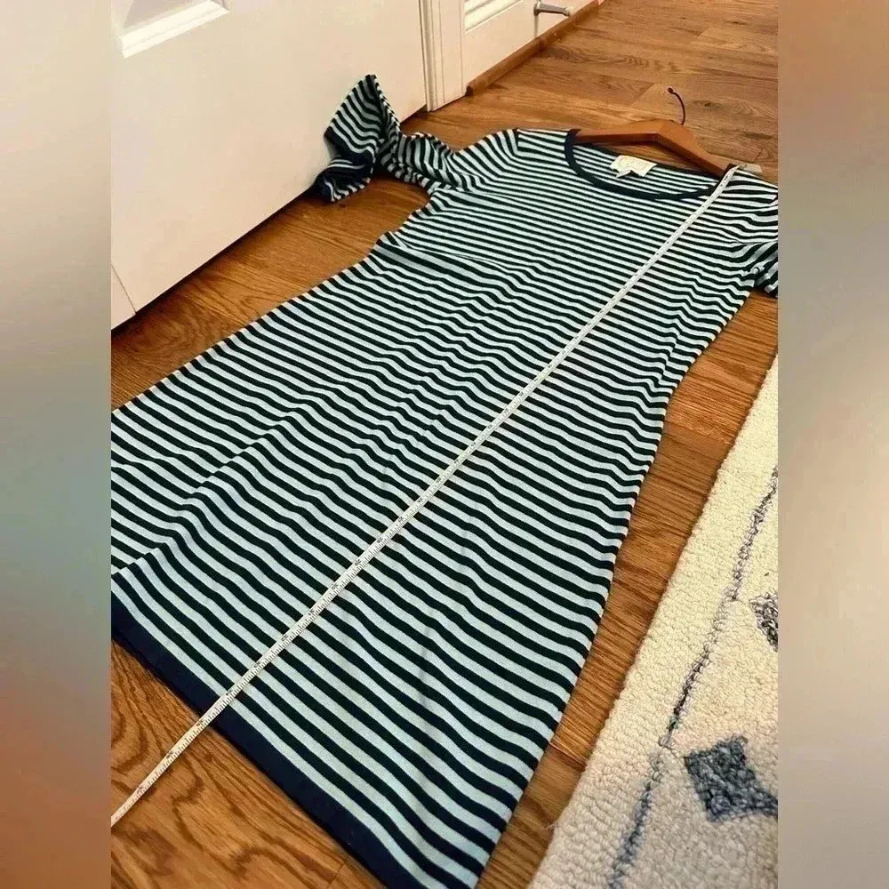 Sail to Sable STS Navy and Aqua Striped Bell Sleeve Sweater Dress M - Image 10