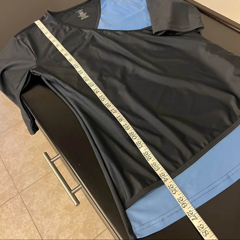 SlimU Swim surplice compression top, ellbow length sleeve, blue/black,sz 38/12 Blue - Image 9