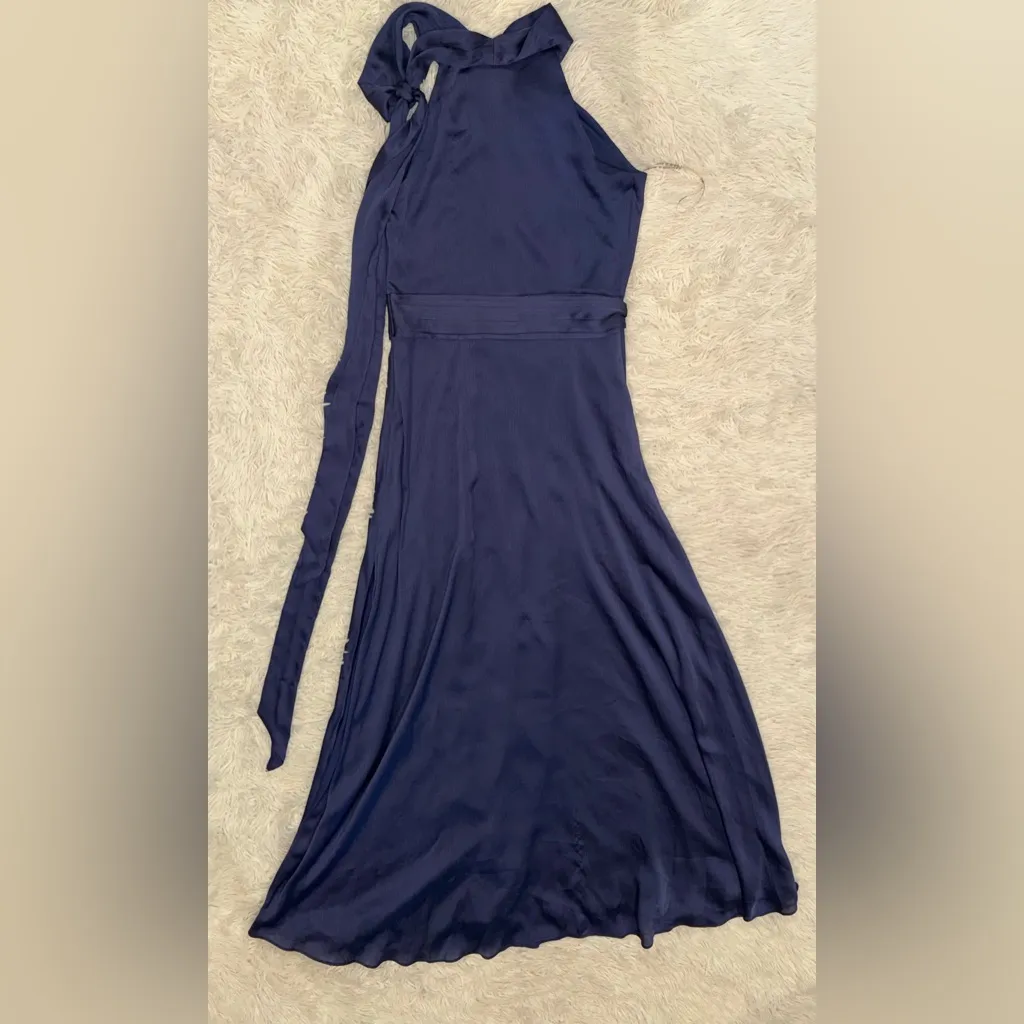 NEW Sachin & Babi KAYLA DEEP COBALT Tie Neck Maxi Crinkle Dress sz 12 Blue - Image 5
