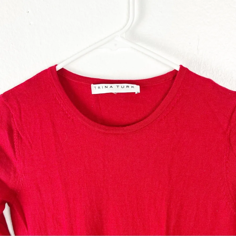 TRINA TURK 100% Merino Wool Sass Fringe Long Sleeves Sweater Dress, Size XS - Image 6