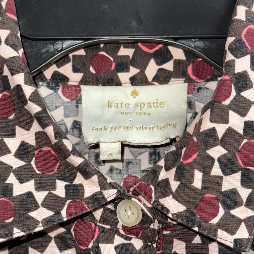Kate Spade Floral Tile Shirt Dress Fit & Flare Womens 4 With Pockets Button Up - Image 10