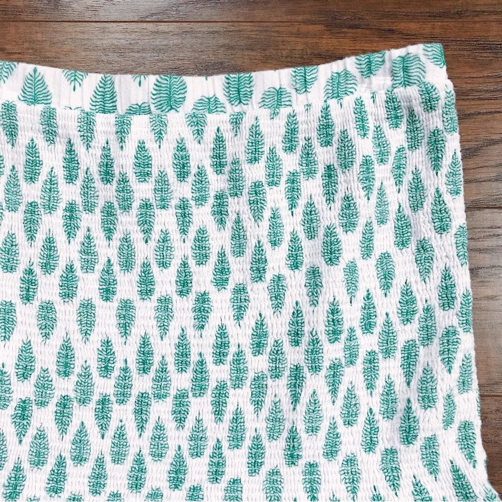 SUNDAYS • smocked mini skirt cotton gauze green palm leaf print ruffle - Image 3
