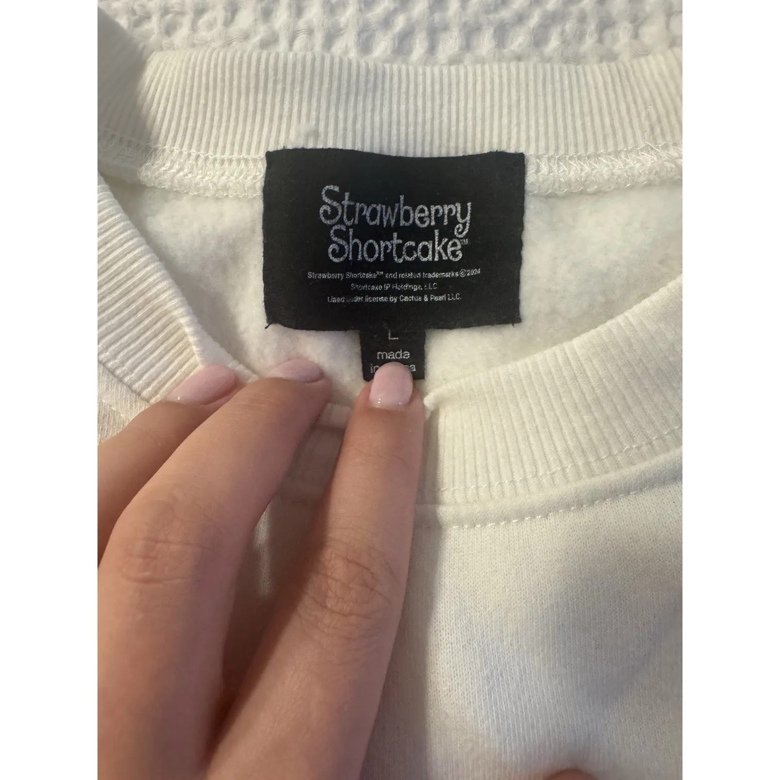 Strawberry Shortcake "Berry Sweet" Sweatshirt Women's Large Pink Bow Coquette - Image 3