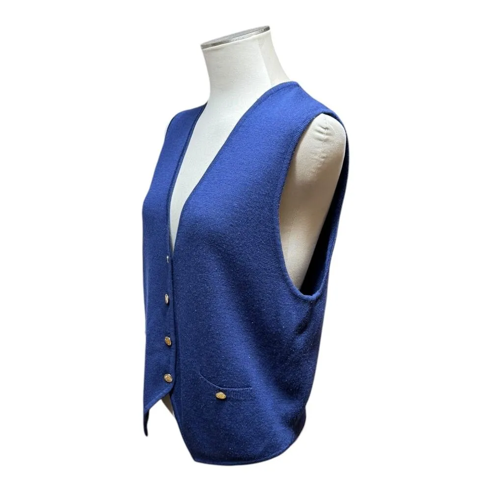 Westbound Vintage Wool Blend Sweater Vest Blue Gold Medium - Image 3