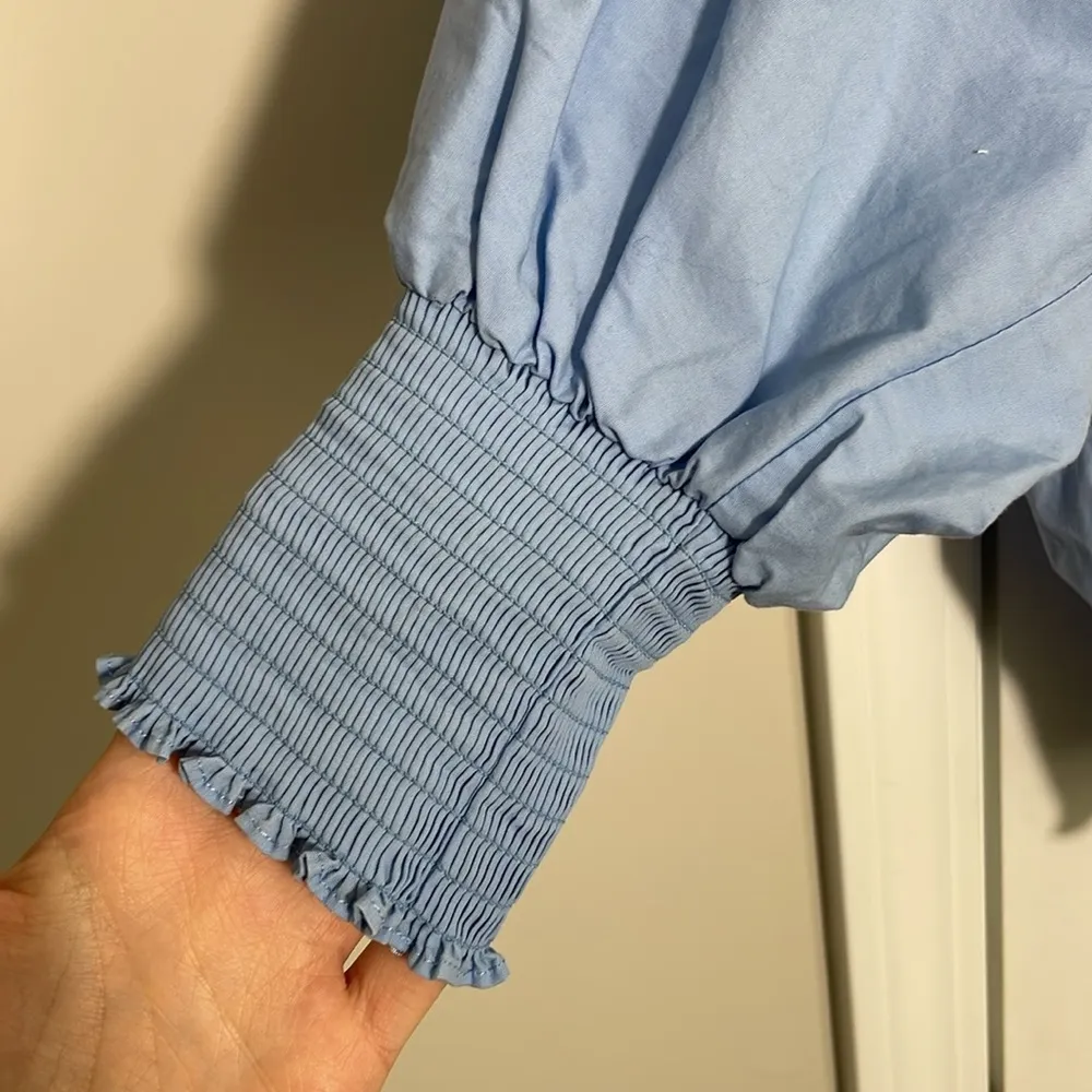 Maje Libou Smocked Blouse women's size 1(S) blue batwing cotton cottage - Image 6