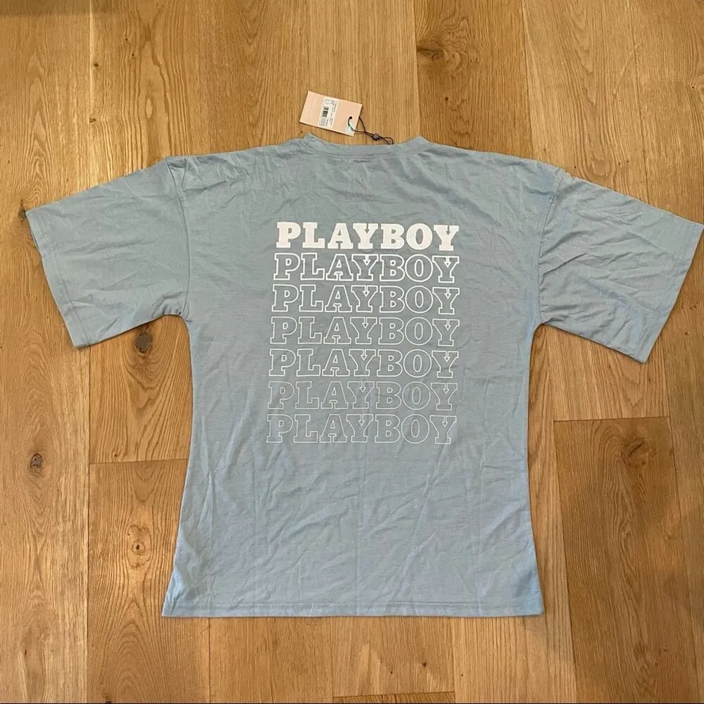 Missguided - Playboy Repeat Logo Pocket Tee in Blue - Image 3