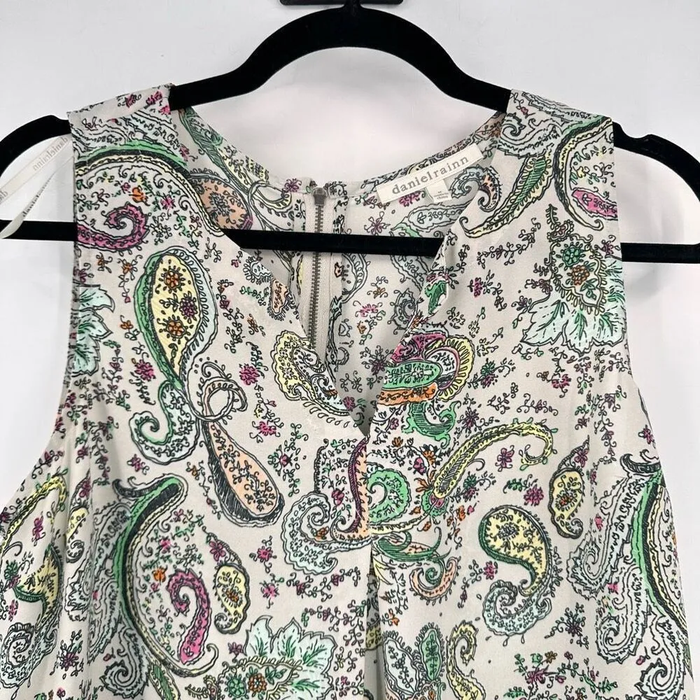 Daniel Rainn Women Sleeveless Paisley Floral Colorful Chiffon Blouse Medium Whit - Image 2