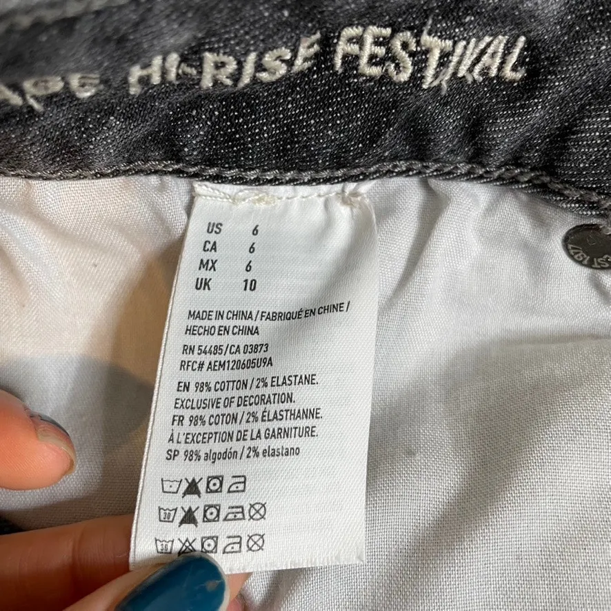 AMERICAN EAGLE High Rise‎ Festival Shorts Studded Washed Black Grey Cut Off 6 - Image 5