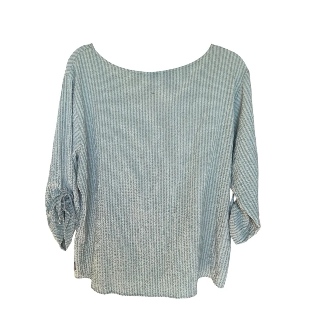 Woolrich Green Lichen Textured 3/4 Sleeve Boatneck Blouse Top XL - Image 2