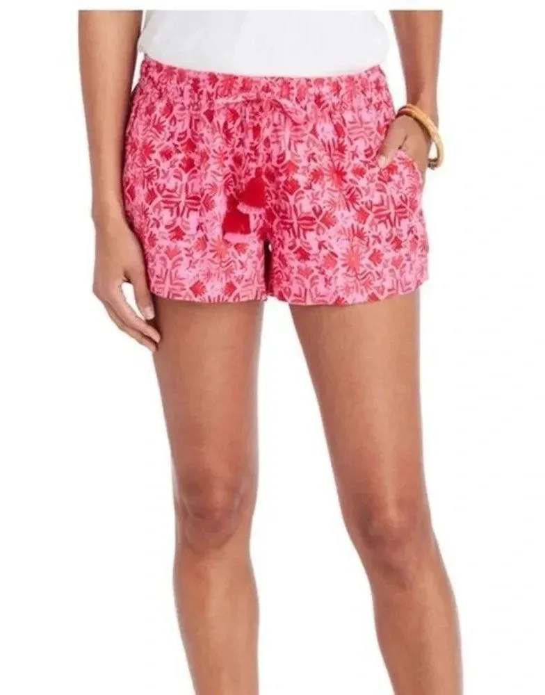 Vineyard Vines Linen Otomi Pull on Shorts with tassles! Palm pink color. - Image 2