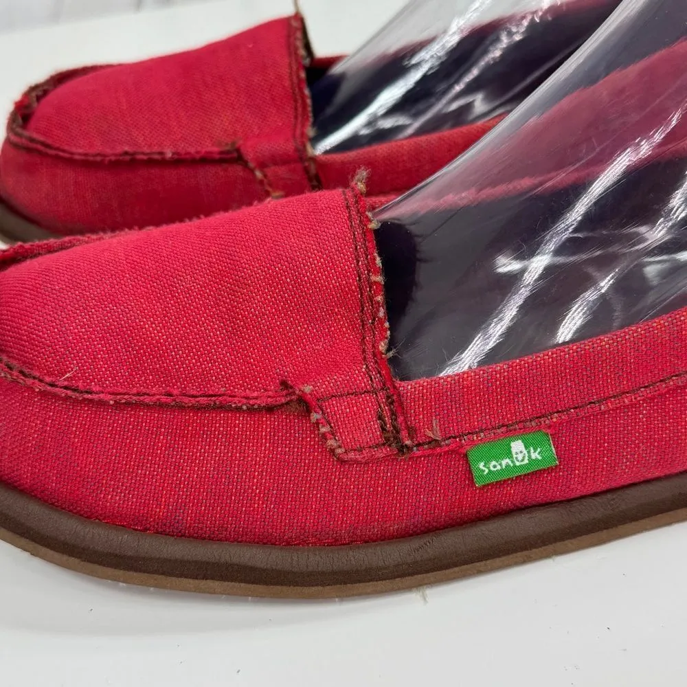 Sanuk Hemp Canvas Slip On Flats Loafer Shoes‎ Red Womens Size 10 - Image 7