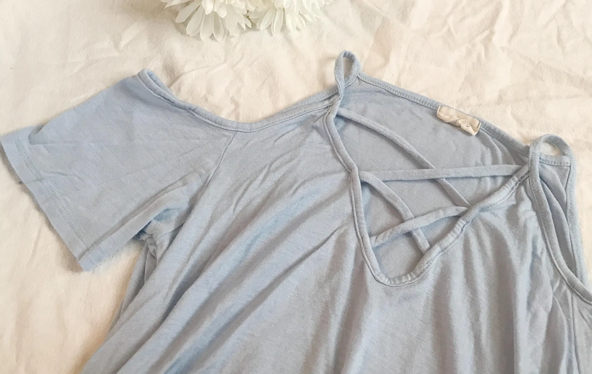 Baby Blue Cold Shoulder Criss Cross Top - Image 3