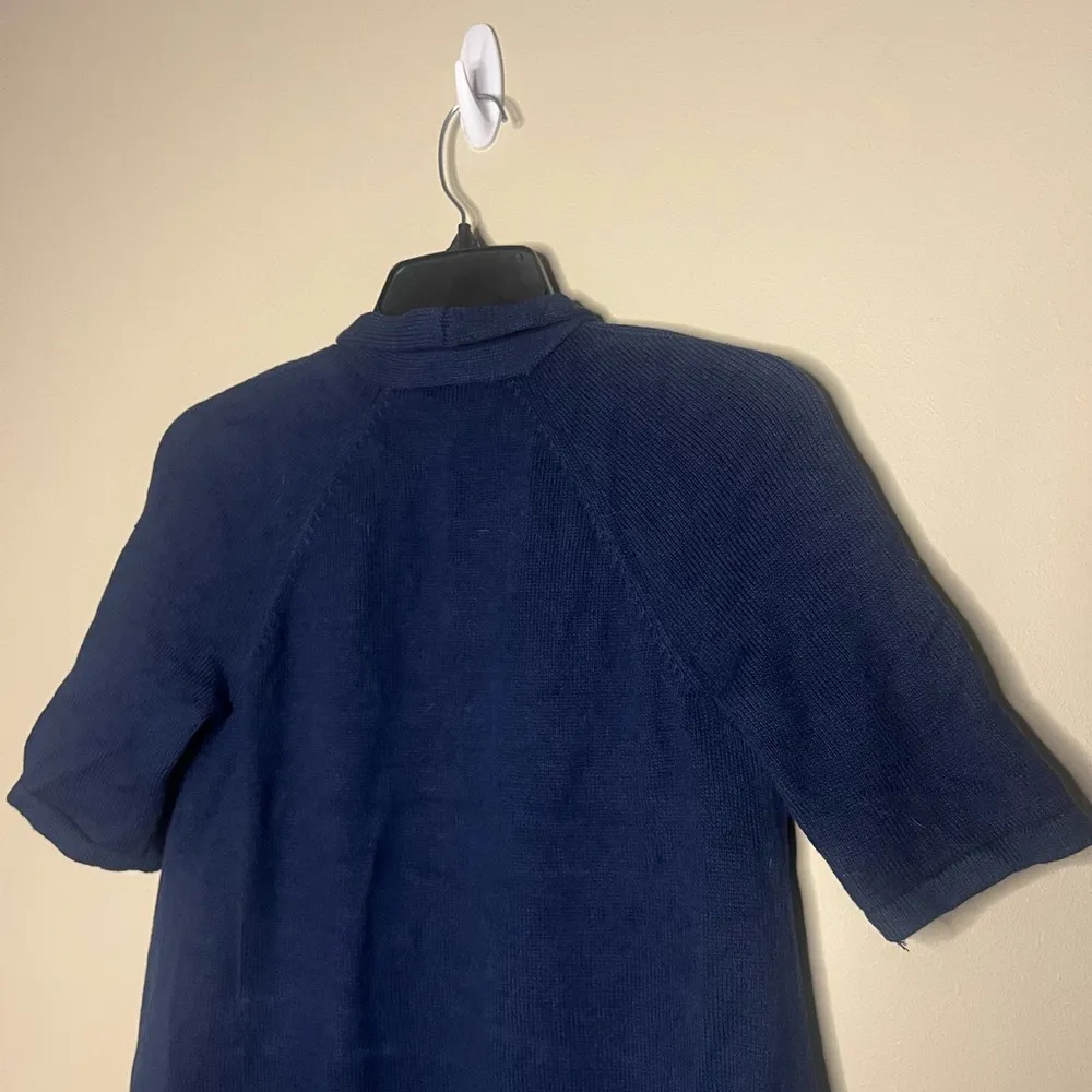 Eileen Fisher Organic Cotton Linen Knit Short Sleeve Open Cardigan XS Indigo - Image 7