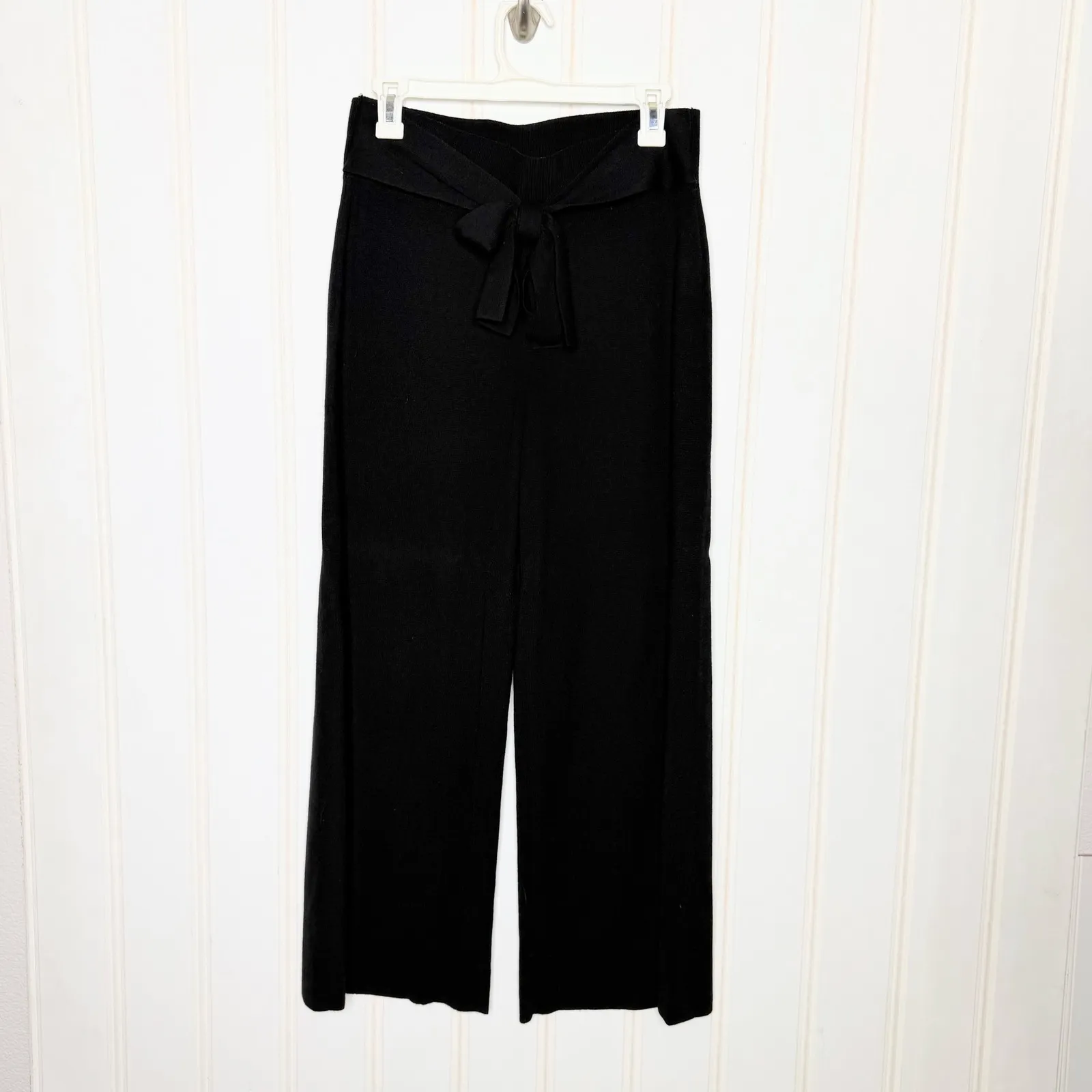 Moth by Anthropologie Black Wide Leg Knit Pants Tie Waist Size S - Image 4
