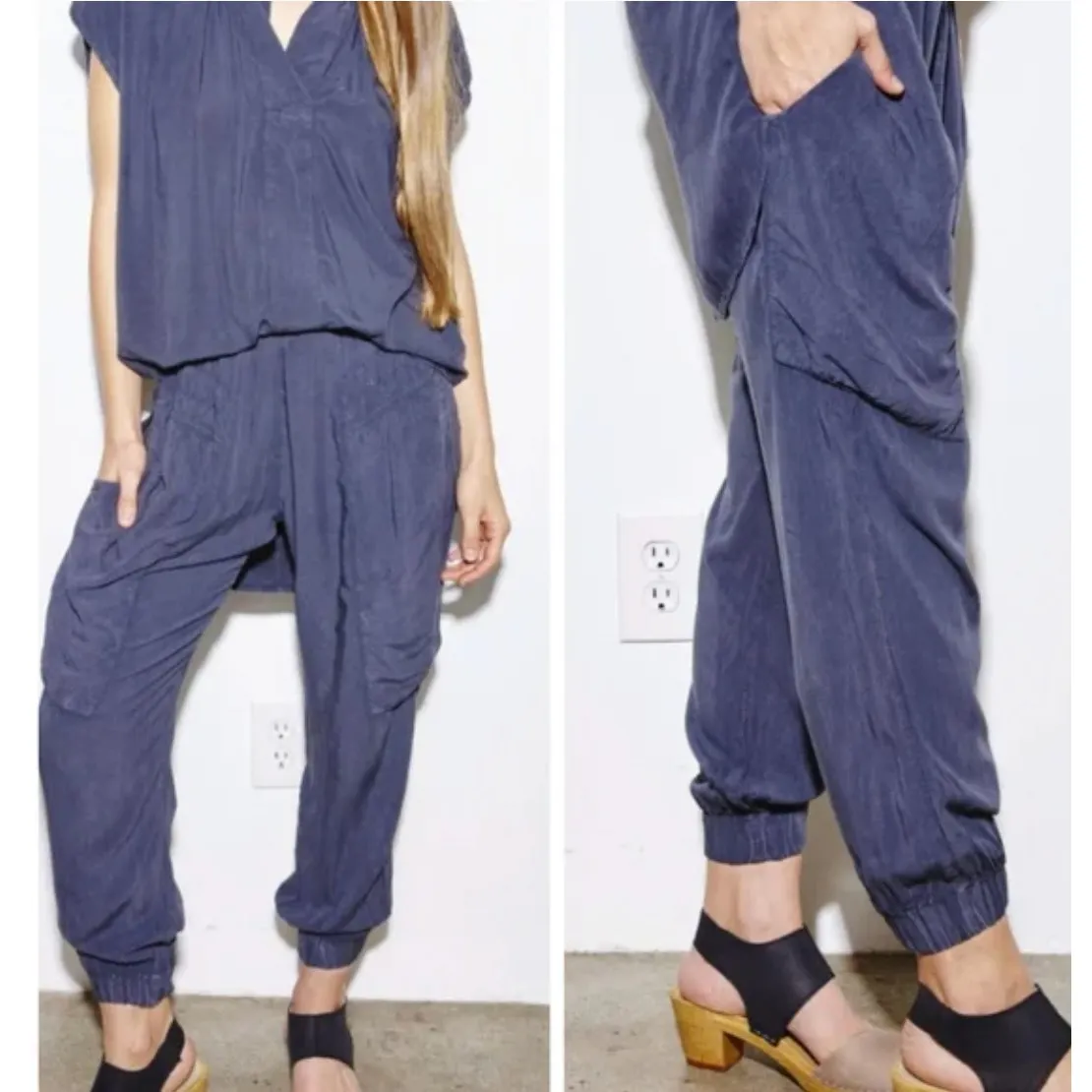 THE ODELLS | Navy Blue Slouch Lagenlook Jogger Pants | Size Small - Image 2