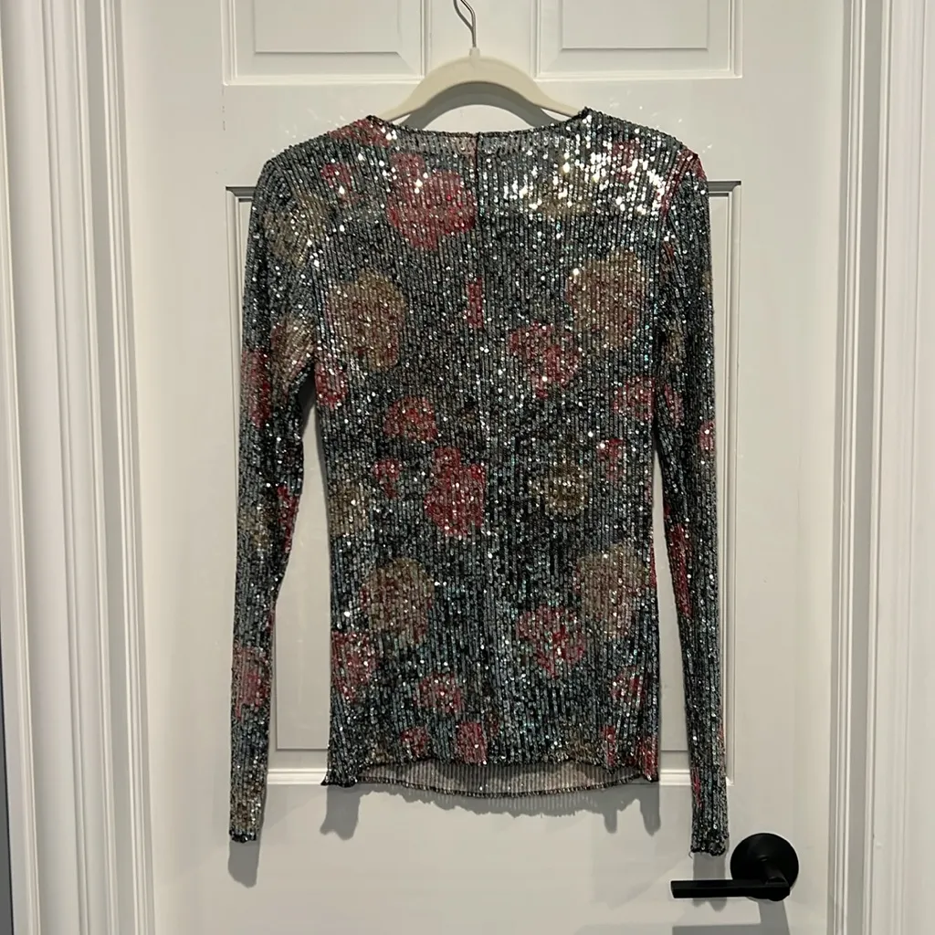 Intimately by Free People Printed Gold Rush Long Sleeve Top Sequin XS Floral - Image 5