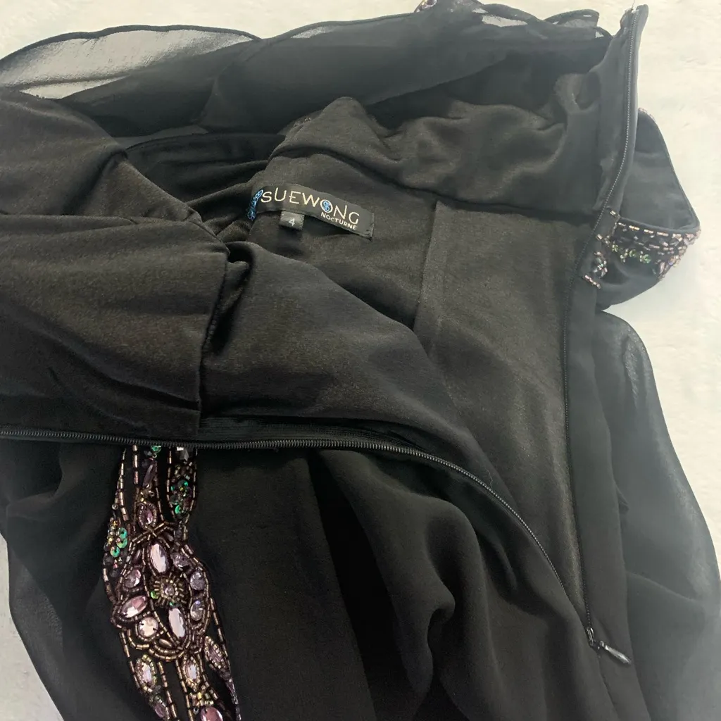 Sue Wong size 4 small Black Nocturne mini silk beaded y2k Dress party dance lbd - Image 10