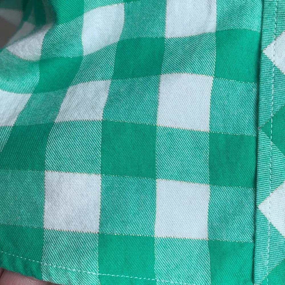 Talbots Checkered Plaid Green White Metallic Button Down Top Sz XS NWT - Image 4