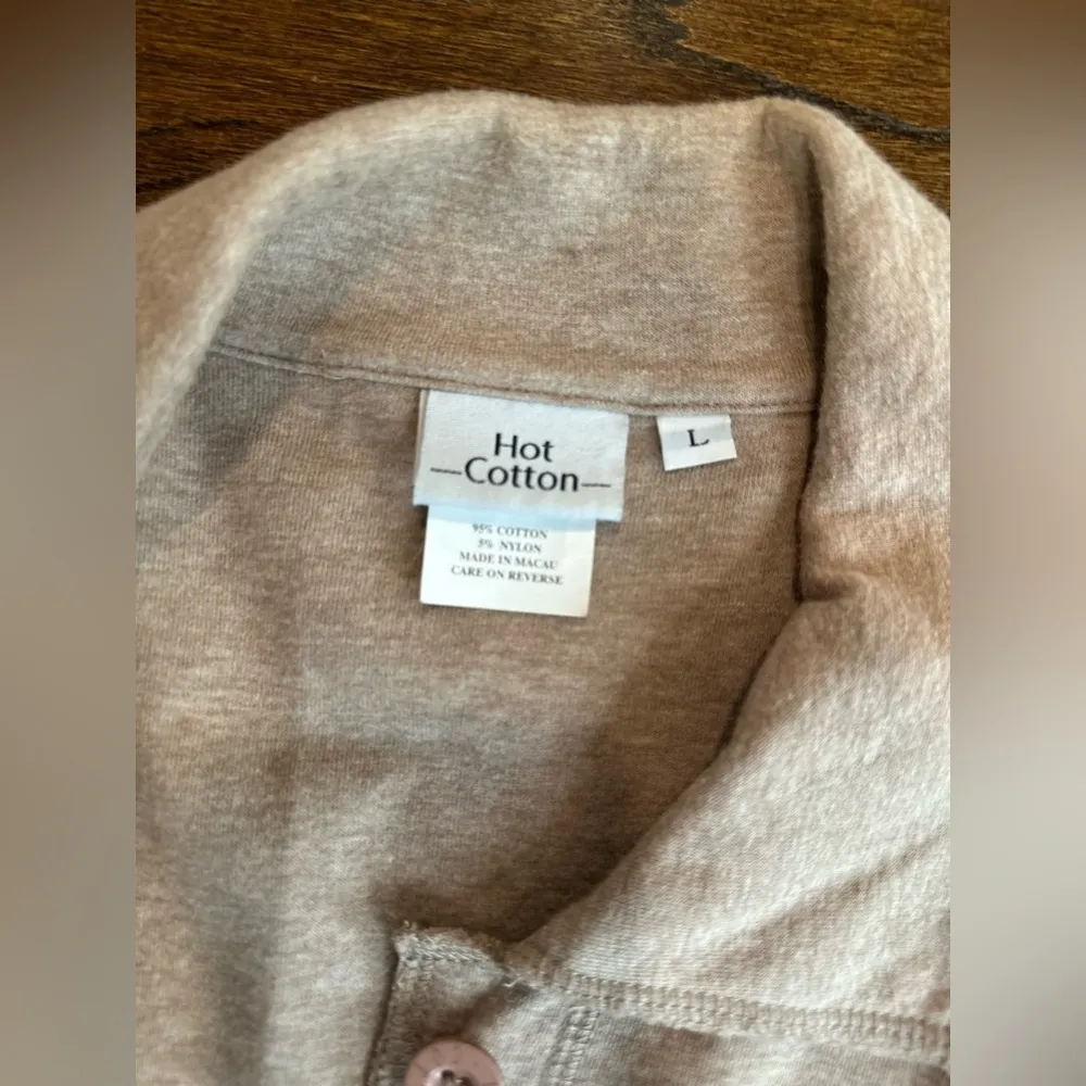 Hot Cotton Lagenlook button up Beige Long Sleeve Shirt with Pocket Large C0841 - Image 4