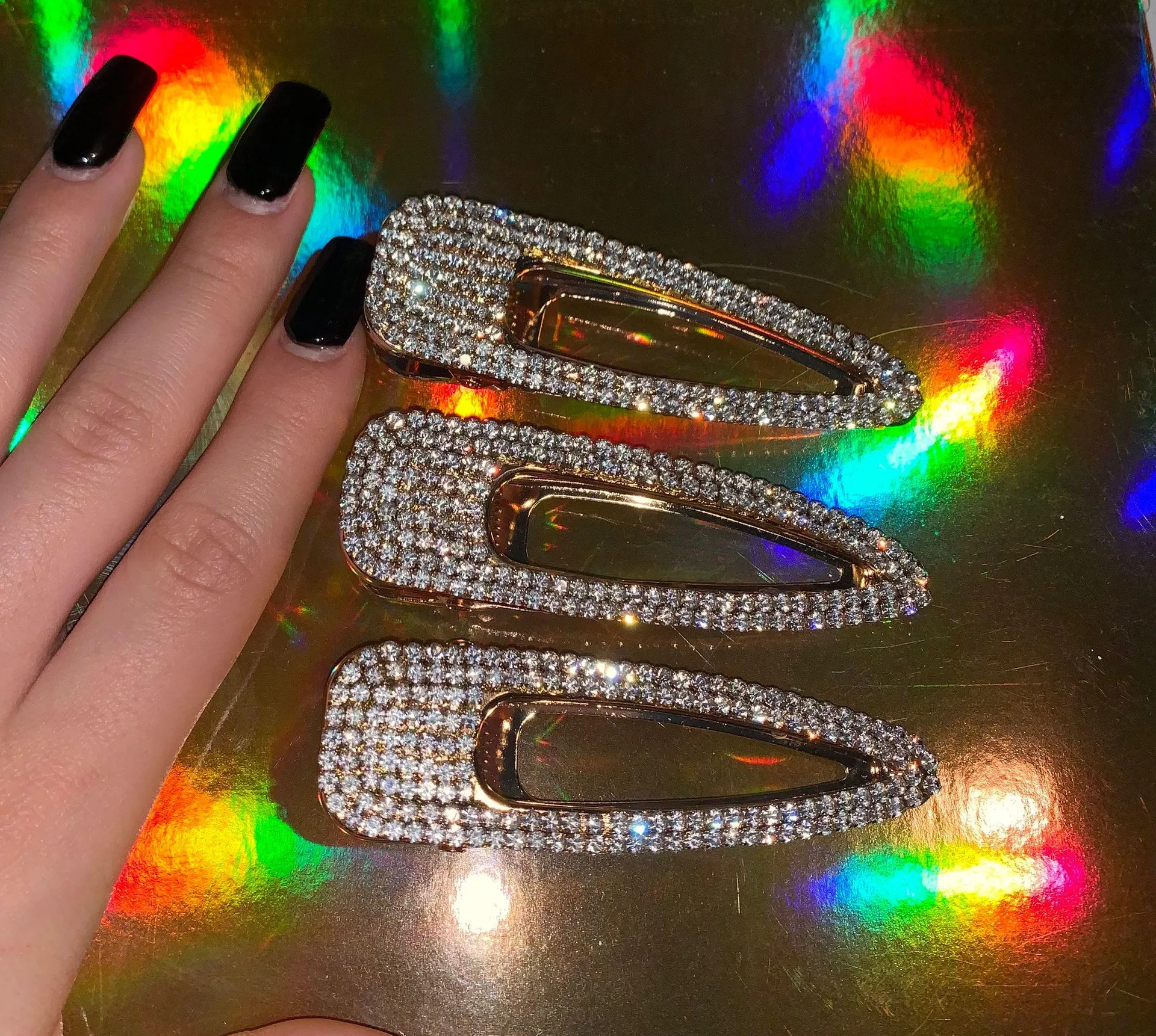 Jumbo Bedazzled Hair Clips Gold - Image 4