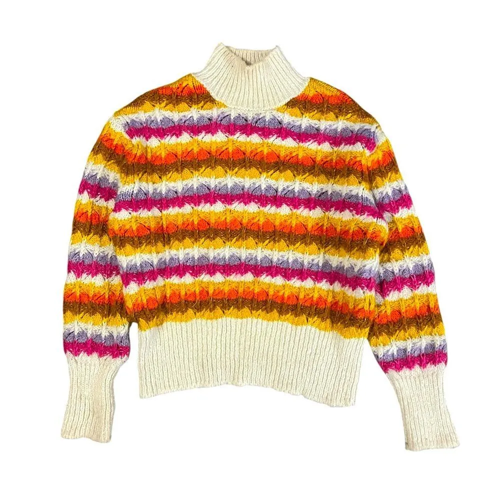 Zara Bloggers Favorite Chunky Knit Sweater Multicolor Mock Neck Womens Small - Image 2