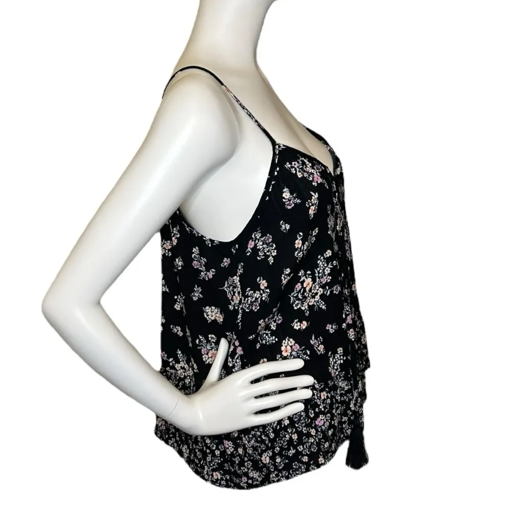 HIPPIE ROSE - Women’s Juniors’ Printed Tiered Black Floral Camisole Medium - Image 4