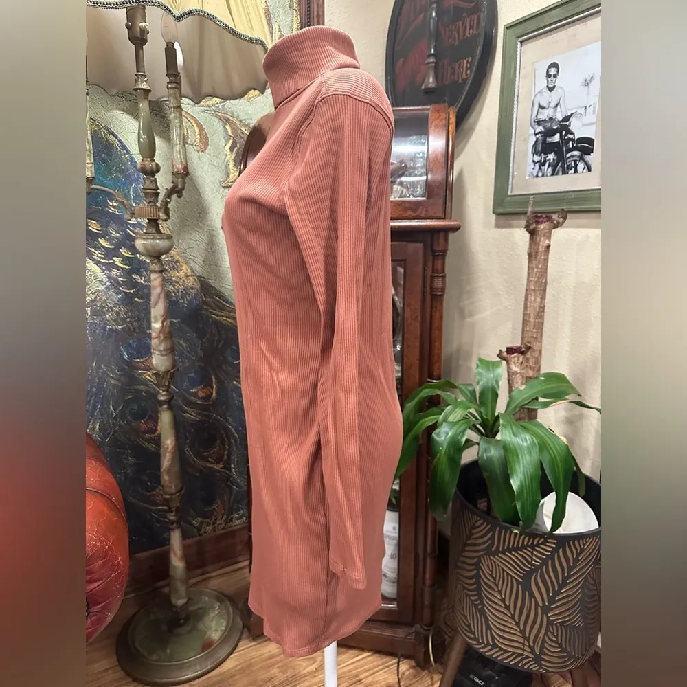 EUC WILD FABLE RIBBED BODYCON LONG SLEEVE TURTKE NECK BLUSH  COLOR MINI DRESS - Image 2