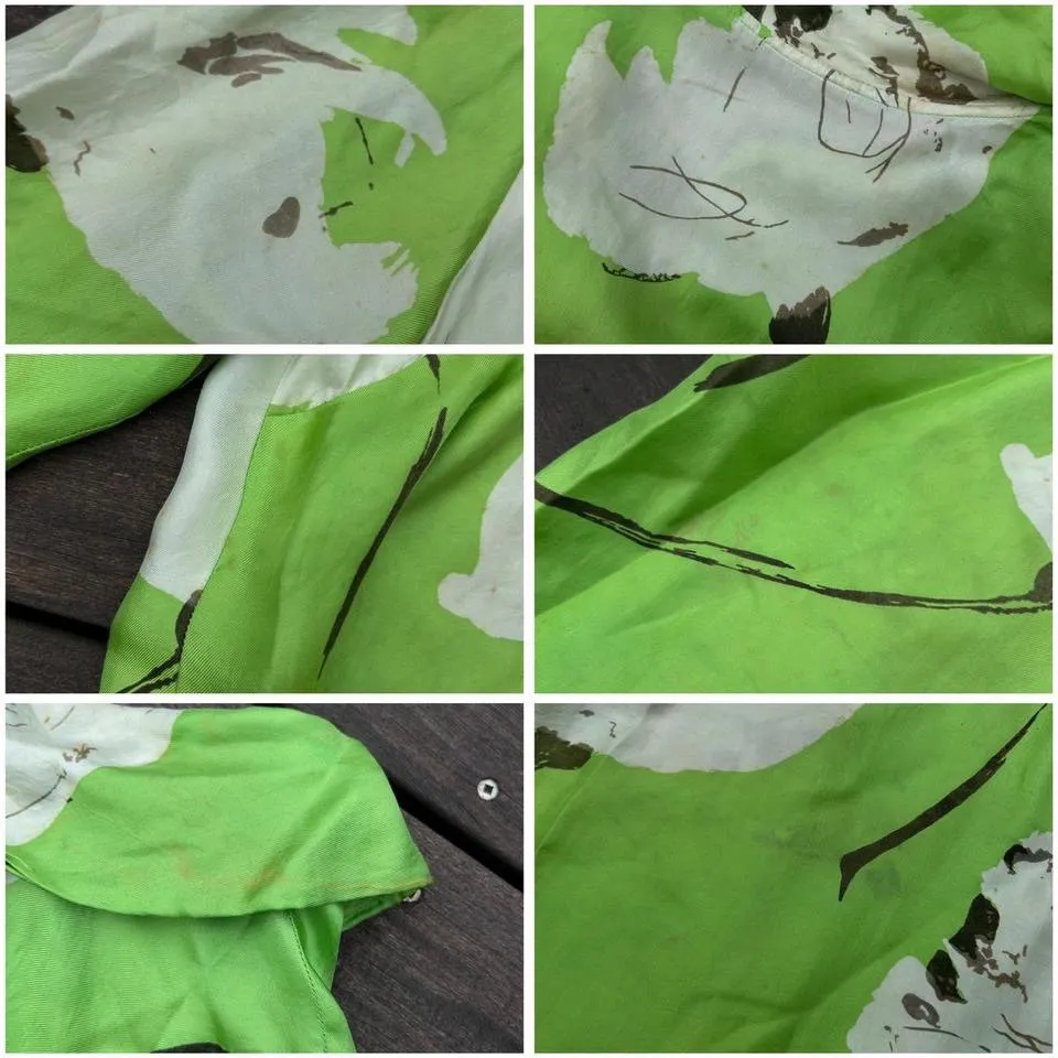 Vintage 60s Adelaar 100% Silk Green w/ White Floral Button-Up Shirt - Image 8